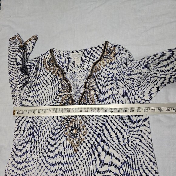 Soft Surroundings South Beach Beaded Top tunic Blouse Women Size XL White Blue - Picture 12 of 15